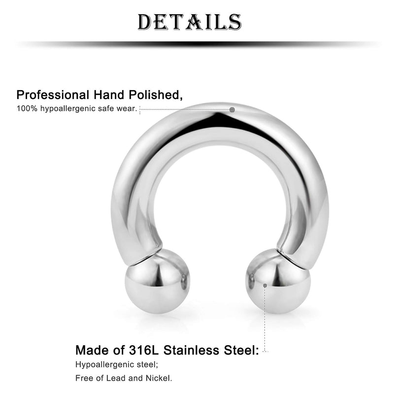 [Australia] - Kridzisw 316L Surgical Steel PA Ring Circular Internally Threaded Barbell Horseshoe 6G 8G 12mm 16mm Pierceing Body Jewelry 6G 16MM Mix Color 