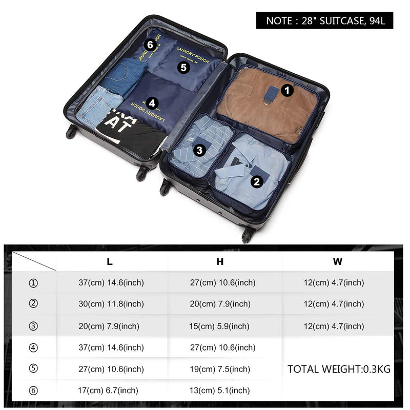 [Australia] - Oak & Tea Travel Organiser-Set of 6 Packing Cubes Packing Bags Luggage Organiser Value Set for Travel Home Storage (NAVY) Navy 