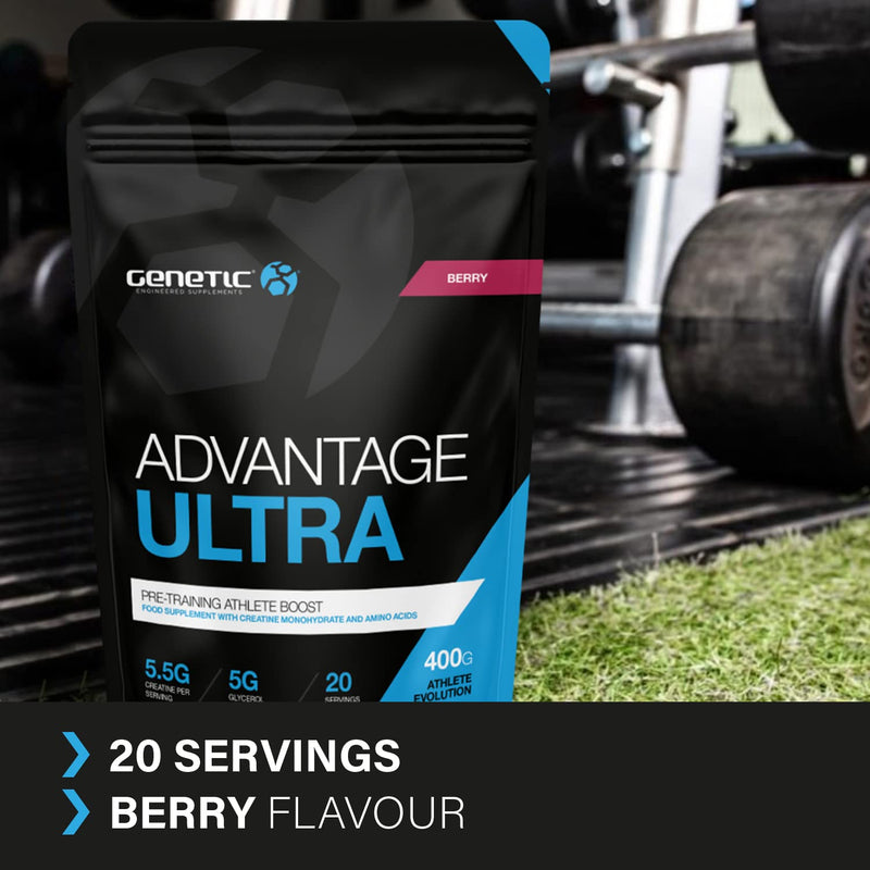 [Australia] - Genetic Supplements - Advantage Ultra Caffeine Preworkout Drink - Gym Energy Supplements - Berry - 400g 