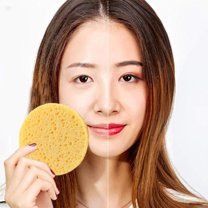 [Australia] - 50 Pcs Facial Sponge Soft Face Cleaner Compress Puff Sponge Facial Wash Pad Exfoliator Cleansing Natural Cellulose Sponge Makeup Remover Tools 