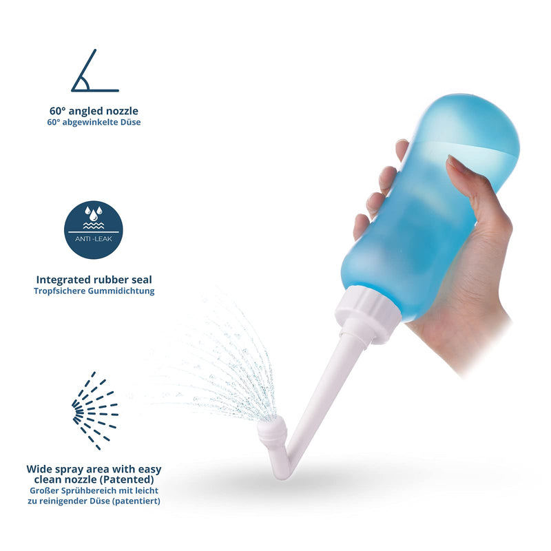 [Australia] - T2 Perineal Bottle - Portable Bidet for Postpartum Care, Pain Relief - 450ml Plastic Squeeze Bottle with 60° Nozzle & Washable Storage Bag - Hospital Bag Maternity Essential, Gift for Mum to Be 