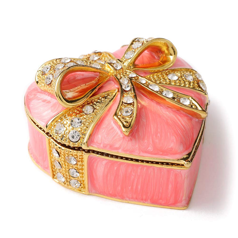 [Australia] - Furuida Love Heart Bow-Knot Pink Jewelry Trinket Box Hand-Painted Diamond Classic Ornaments Craft Gift for Birthday Thanksgiving Valentine's Day Christmas Mother's Day 