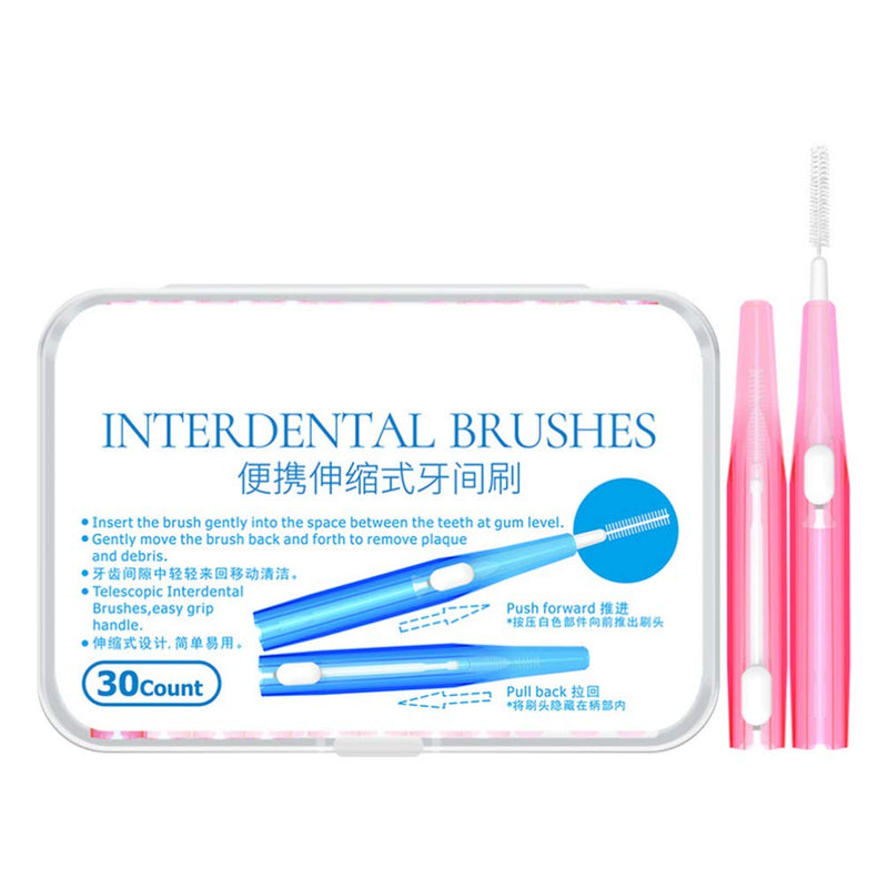 [Australia] - HEALLILY 30Pcs Interdental Brush Tooth Cleaner Toothpick Flossing Head Between Teeth Brush Interdental Brush Dental Flosser Tooth Cleaning Tool Pink 