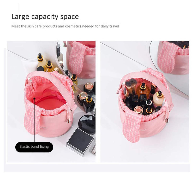 [Australia] - Malamaba Bunny Ears Design Cosmetic Bag Quick Drawstring Makeup Bag for Traveling Toiletry Organizer Barrel Shaped Storage Bucket Hanging Bag for Women (Grey) Grey 