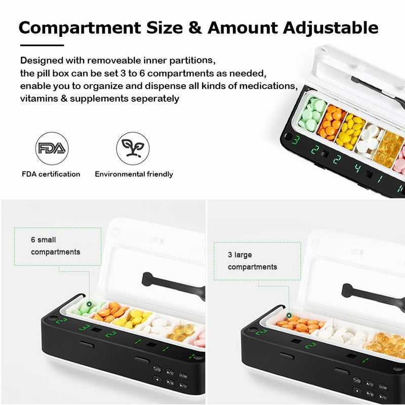 [Australia] - Pill Dispenser with Alarm, Daily Medicine Pill Organizer with up to 7 Alarms A Day,Smart Pill Box 6 Compartments, Pill Reminder for Elderly,Blue Blue 