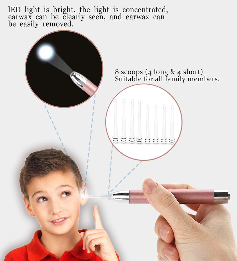 [Australia] - Ear Pick，Ear Wax Removal Tool，LED Lights Ear Cleaning Kit，Updated Version、Non-Slip，Soft Safety Spoon Head，Replaceable and Easy to Clean，Safe Material Gold and Pink 