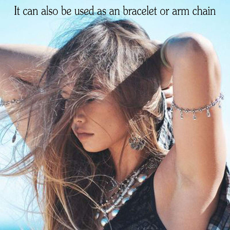 [Australia] - Kakaco Boho Tassel Anklet Bracelets Silver Beaded Ankle Bracelet Flower Beach Jewelry for Women and Girls（2 PCs） 