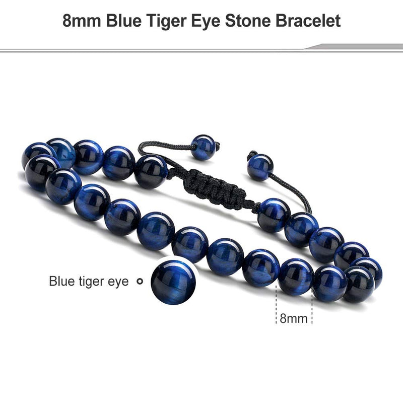 [Australia] - MONOZO Beaded Bracelets for Men Women - 8mm Tiger Eye Bead Bracelet Adjustable Natural Lava Rock Stone Essential Oil Anxiety Aromatherapy Bracelets Jewelry Gifts 1Pcs Blue Bead Tiger Eye 