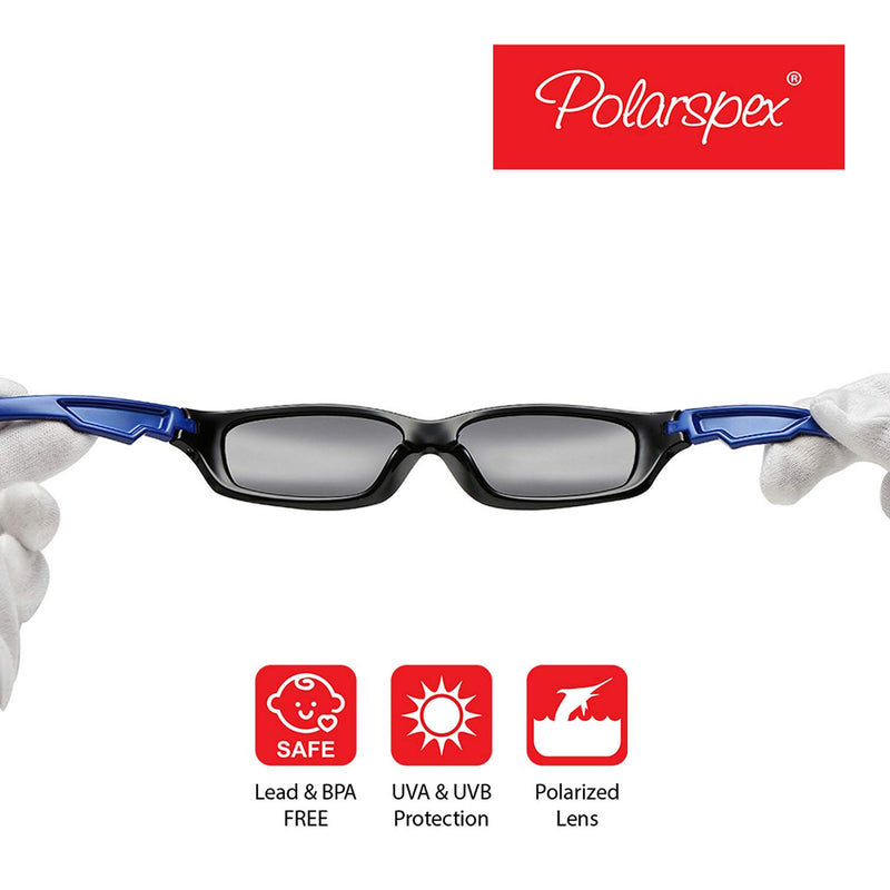 [Australia] - Polarspex Flexible Kids Toddler Boys Sports Wrap Polarized Sunglasses - BPA Free Black + Blue | Polarized Smoke 53 Millimeters 