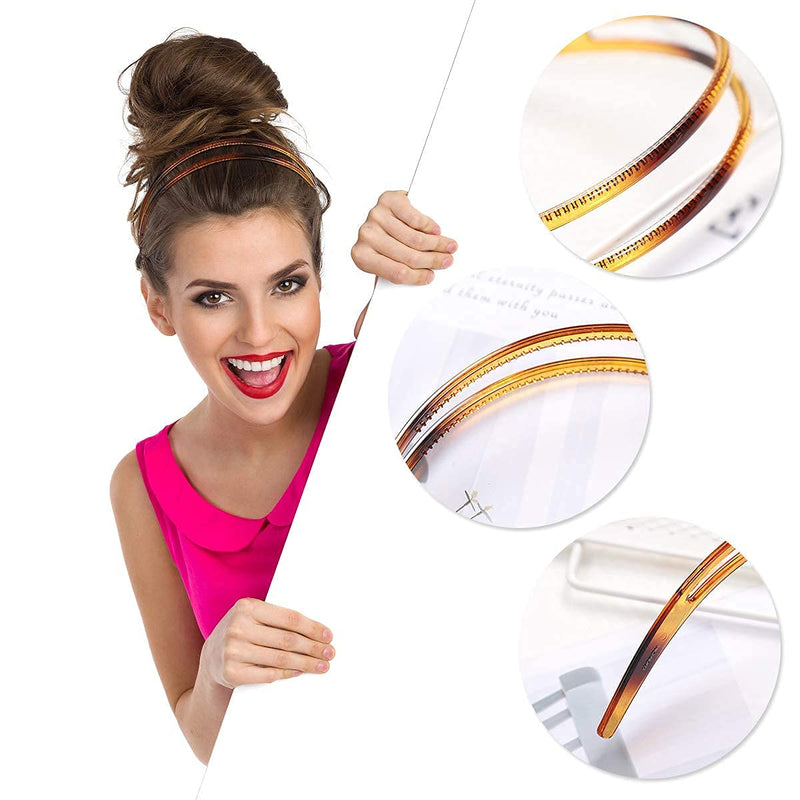 [Australia] - Lurrose 2pcs Hard Plastic Headband Double Row Headband Minimalist Teeth Comb Headband for Women (Black and Brown) 