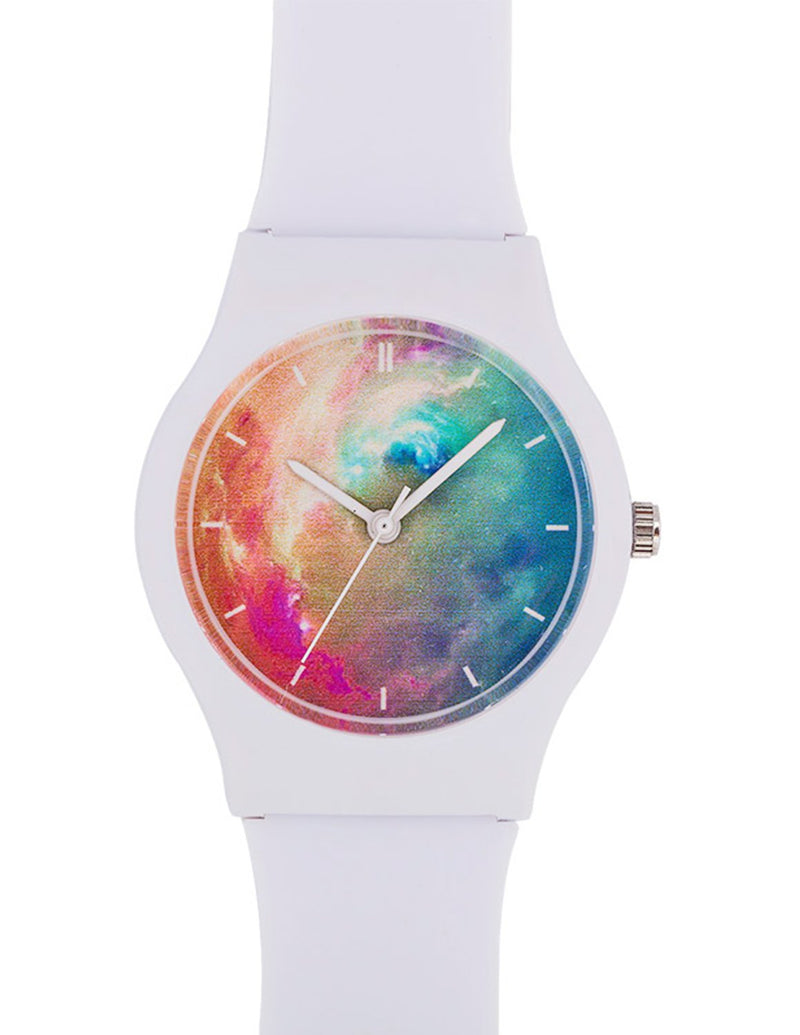 [Australia] - Tonnier Watches White Resin Super Soft Band Student Watches for Teenagers Young Girls Watches Nebula 