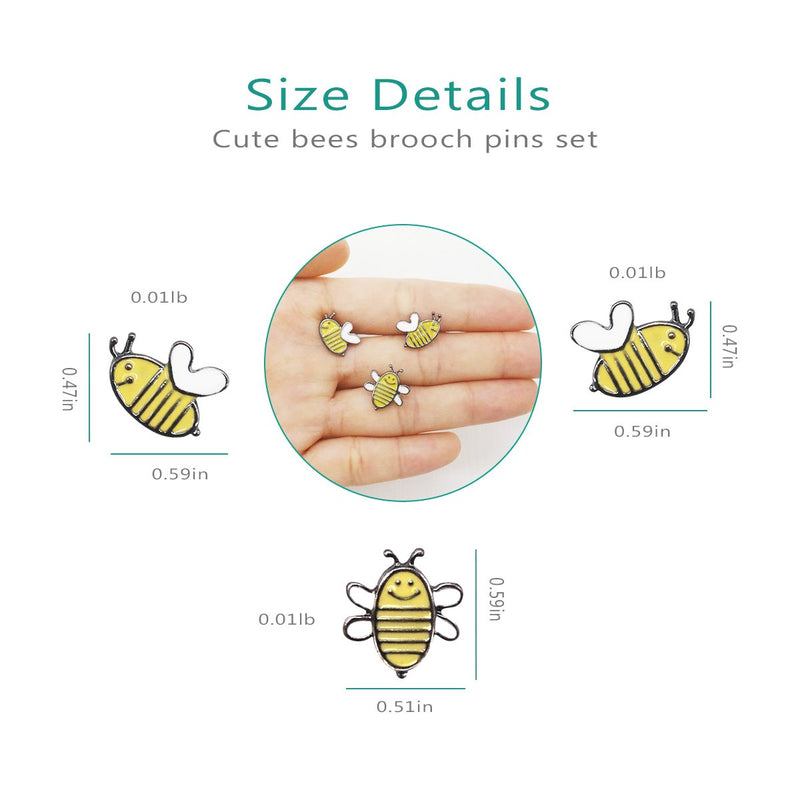 [Australia] - WINZIK Novelty Brooch Pin Set 3pcs Pretty Cute Bees Pattern Enamel-liked Lapel Pins Set Badges for Unisex Child Women Girls Clothes Bags Decor 