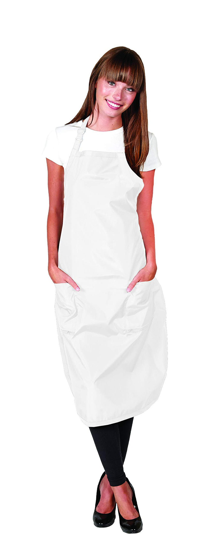 [Australia] - Betty Dain Luminous Salon Stylist Apron, Classic Design, Bottom Zipper Pockets, Adjustable Neck Strap, Lightweight, Water-Resistant Poly Nylon Blend Repels Hair, Easy Care, White 