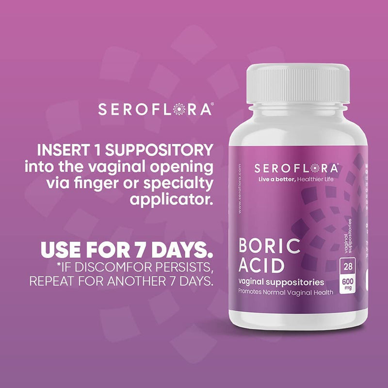 [Australia] - Seroflora Boric Acid Vaginal Suppositories 600 mg 28 Capsules - Boric Acid Pills for Women - Vaginal Health pH Balance for Women - Supports Vaginal Odor Control 28 Count (Pack of 1) 