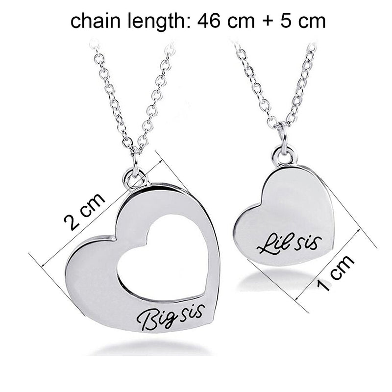 [Australia] - KUIYAI Sister Necklace for 2 Big Sister Little Sister Heart Pendant Necklace 2 sis necklace set silver 