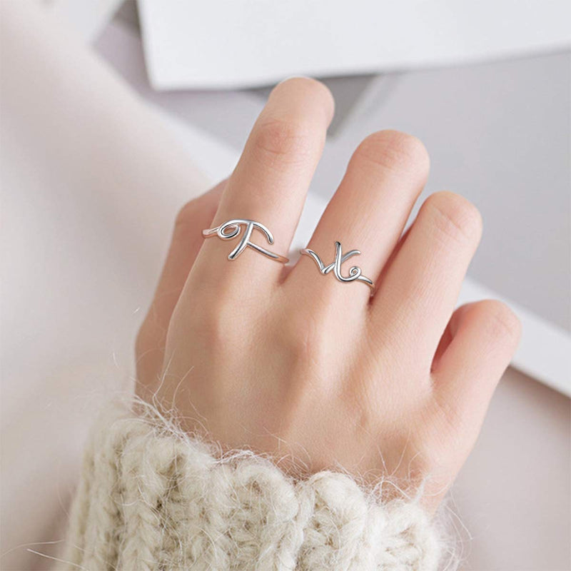 [Australia] - ChicSilver Personalized 925 Sterling Silver Initial Letter Ring A-Z Stackable Ring Handmade Jewelry Adjustable Size 6-10(with Gift Box) 