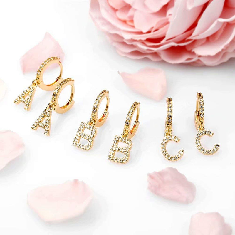 [Australia] - Initial Earrings for Girls Women, 925 Sterling Silver Post Hypoallergenic Small Huggie Hoop Earrings Gold Plated Cubic Zirconia Initial Earrings Jewelry Gifts for Girls Women A - Gold 