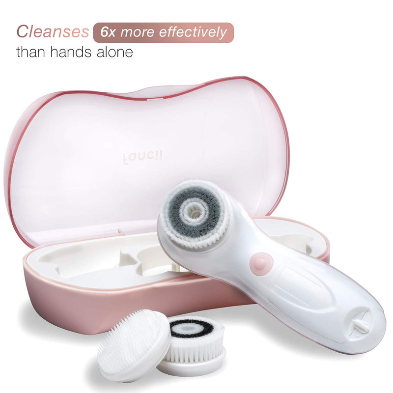 [Australia] - Waterproof Facial Cleansing Spin Brush Set with 3 Exfoliating Brush Heads - Complete Face Spa System by Fancii - Advanced Microdermabrasion for Gentle Exfoliation and Deep Scrubbing (Blush) Blush 