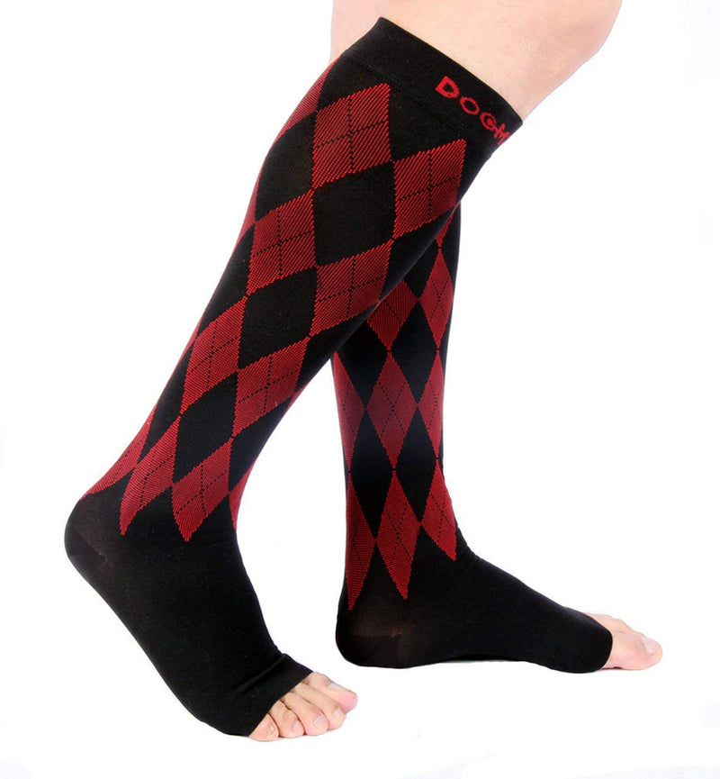 [Australia] - Doc Miller Open Toe Compression Socks Women 20-30mmHg, 1 Pair Toeless Socks for Women and Men - Argyle Design X-Large Red.black Open Toe 