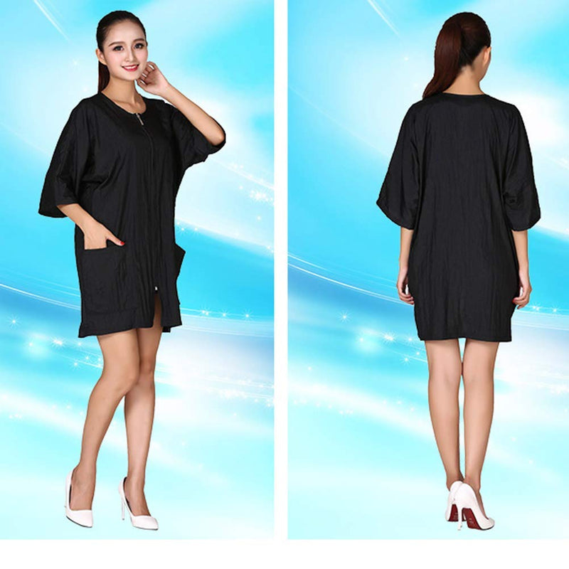 [Australia] - Lurrose Salon Smocks for Clients Short Sleeve Barbers Waterproof Cape Hairdressing Cape Nylon Makeup Cape with Zipper (Black) 