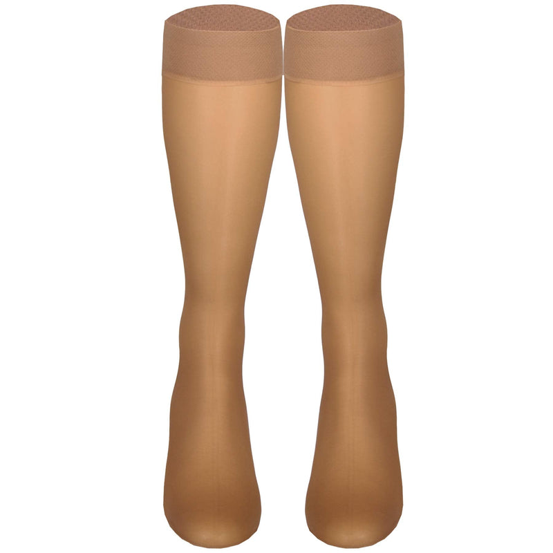 [Australia] - NuVein Sheer Compression Stockings for Women, 8-15 mmHg Support, Light Denier, Knee High, Closed Toe Beige Large 