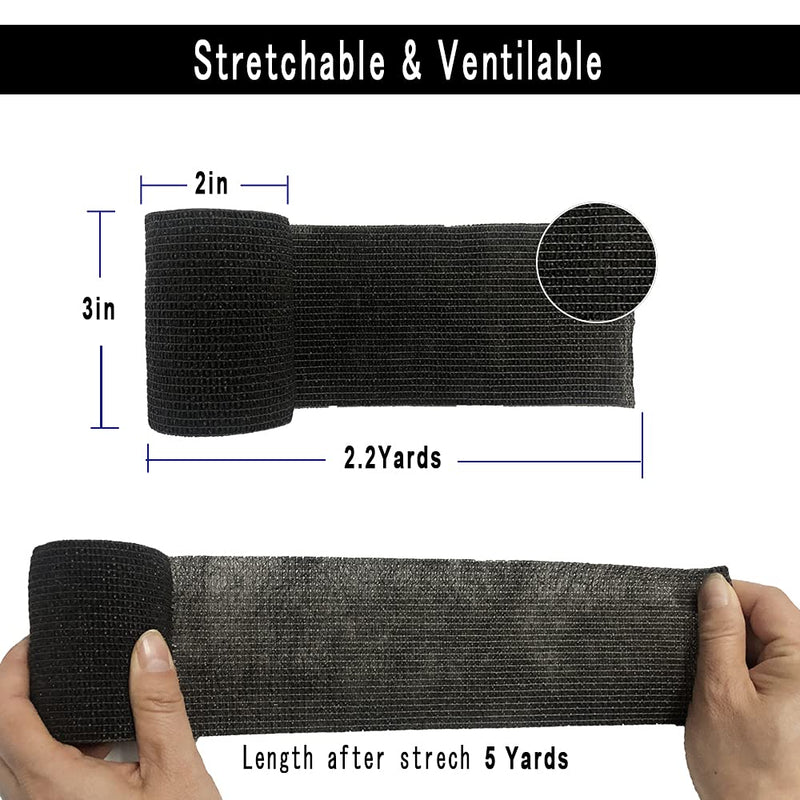 [Australia] - [12 Pack-3"x5Yards]MINGYUE Self Adhesive Bandage Wrap,Athletic Tape,Sports Tape,Wrist and Ankle Wrap Tape,Cohesive Bandage for Vet Wrap(Black) 12rolls Black 