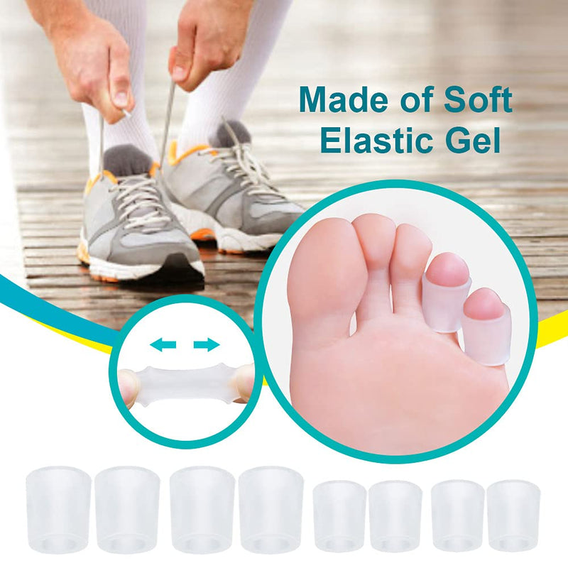 [Australia] - Welnove Gel Toe Protectors,8 PCS Small(Thicken) + 8 PCS XS(Routine) Toe Sleeves,Transparent Silicone Tubes for Corns,Blisters,Calluses,Pinky Toe Cushions to Reduce Friction and Protect Injured Toes 8s+8xs(transparent) 