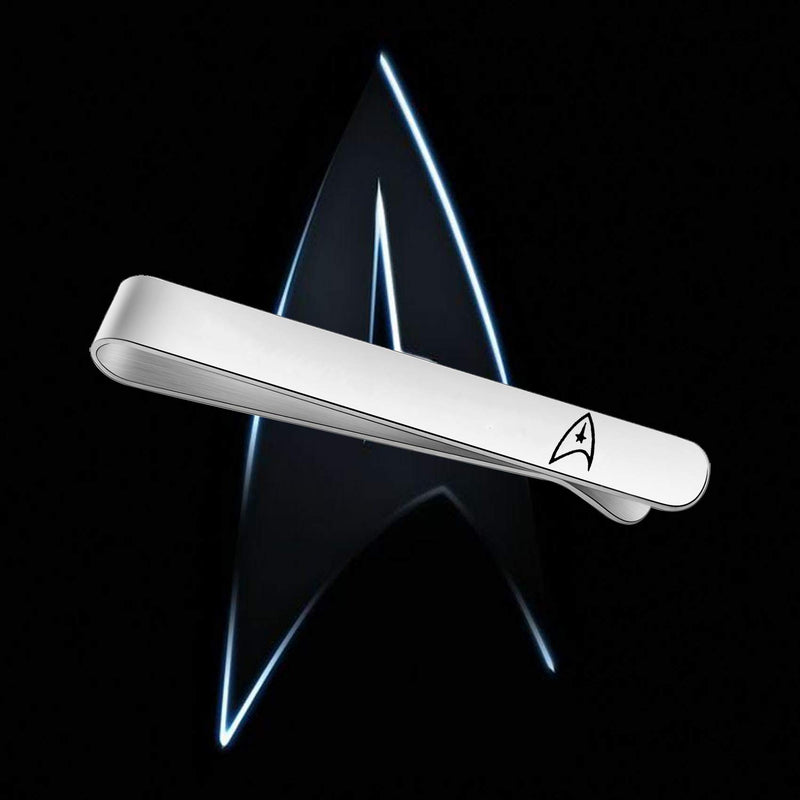 [Australia] - BEKECH Star Trek Gifts for Men Star Trek Symbol Engraved Tie Clip Gift for Star Trek Lovers Movie Inspired Jewelry Gift for Trekkie Men Geek Gift for Him silver 