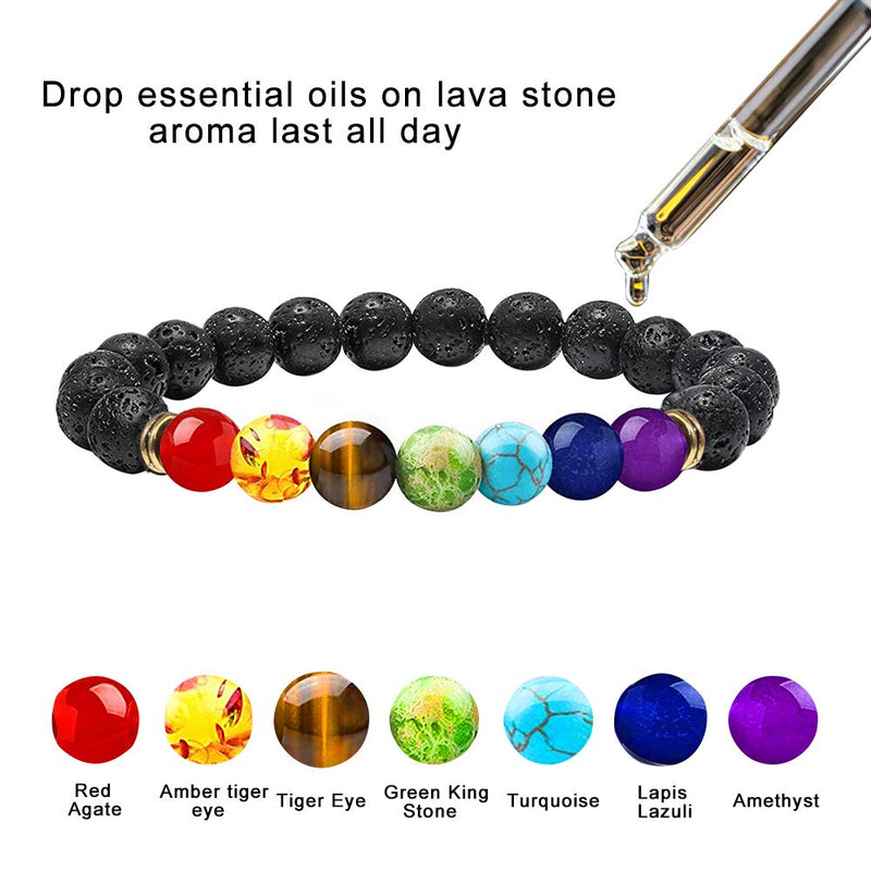 [Australia] - ONESING 3 Pcs Chakra Bracelets for Women Lava Rock 7 Chakras Crystals and Healing Stones Bracelets 8mm Chakra Stones Stress Relief Yoga Beads Bracelets Essential Oil Diffuser Bracelets for Men Black 