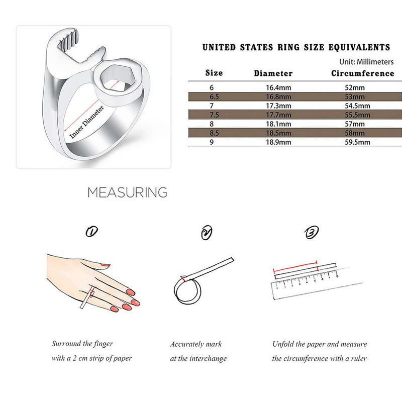 [Australia] - XSMZB Wrench Shape Cremation Rings - Holder Ashes for Pet/Human Stainless Steel Keepsake Ashes Jewelry Memorial Urn Ring for Men Women Silver 7 