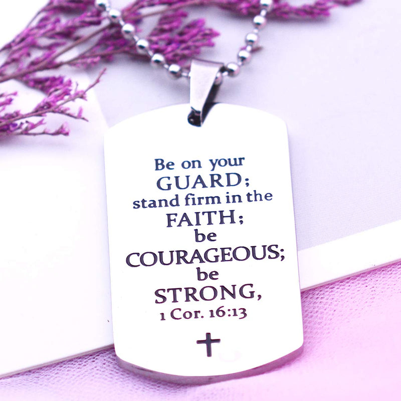 [Australia] - Stpower Baptism Gift Stainless Steel Dog Tag Bible Verse Pendant Necklace Christian Gift Be on your guard stand firm in the faith be courageous be strong 