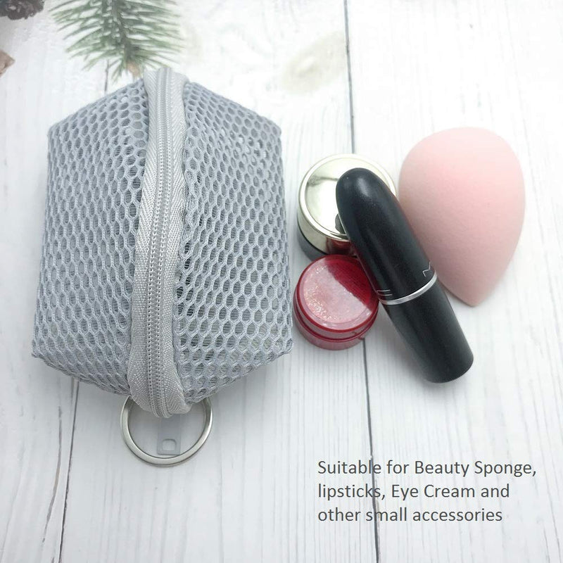 [Australia] - HEYNA Q Mini Beauty Mesh Makeup Sponge bag | Blender Sponge Travel Case | Small Cosmetic Travel Toiletry Bag | Zippered Carrying Pouch with Keychain for Puff Lipstick Storage Organizer Portable 