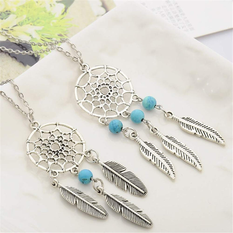 [Australia] - Bohemian Dream Catcher Necklace, AILUOR Feather Turquoise Beads Long Chain Necklace Jewelry for Women Girl Gifts A 