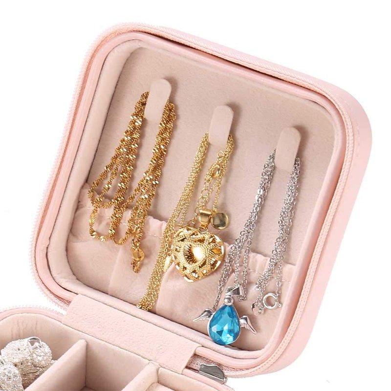 [Australia] - Travel Jewelry Organizer Storage Box - Small Display Case for Earrings Necklace Rings Bracelet Holder Women Wife Teen Girl Girlfriend Christmas Valentine Gift Portable Travel Mini Organizer, Pink 