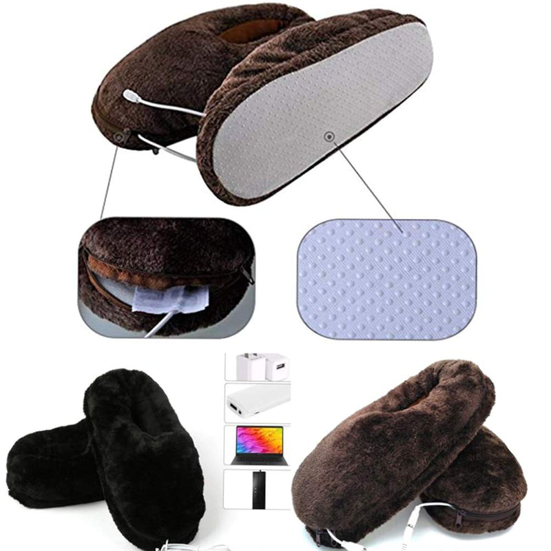 [Australia] - Foot Warmer Electric Heated Shoes, Soft Plush Winter Heating Slippers USB Charging Foot Cushion, Electric Foot Warmers Heating Shoes to Keep Feet Warm - Black 