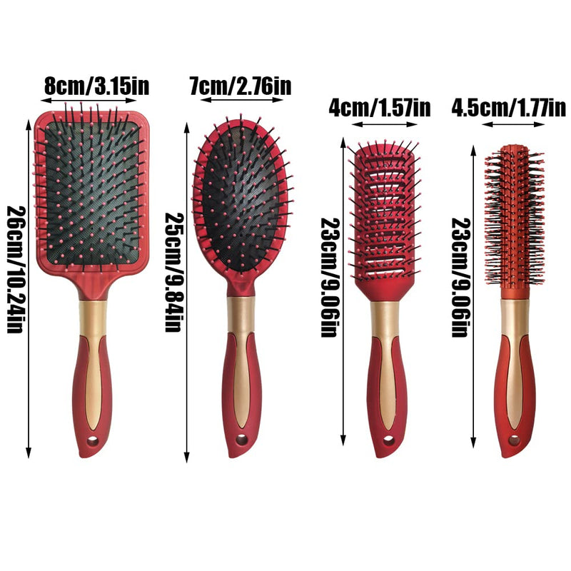 [Australia] - 4 Pcs Hair Brush Set,Anti Static Massage Oval Comb,Detangling Brush Round Hair Brush Vent Hair Brush ,Detangling Hairbrush for Women Men and Kids Red 