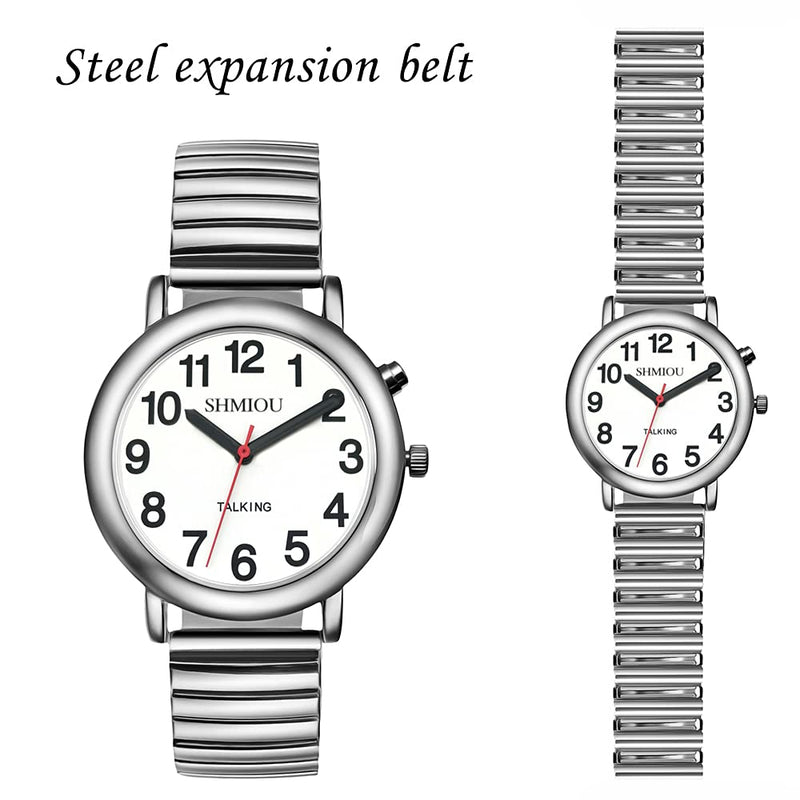 [Australia] - SHMIOU English Talking Watch Unisex for Seniors Visually Impaired Expanding Strap Talking Watches for The Blind Men Women for Bracelet Quartz Analog Voice with Alarm Clock Date Speaking 
