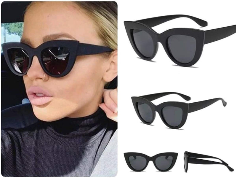 [Australia] - Black Cat Eye Sunglasses Oversized Women Ladies Retro Cat Eye Reflective IBIZA 2021 UK 