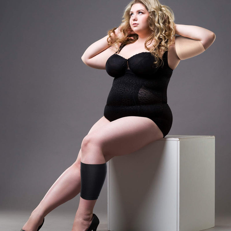 [Australia] - 2 Pair Arm Sleeves for Plus Size Women, Slim Upper Arm Compression Shapers Wraps, 1 Pair Calf Compression Sleeves Included 