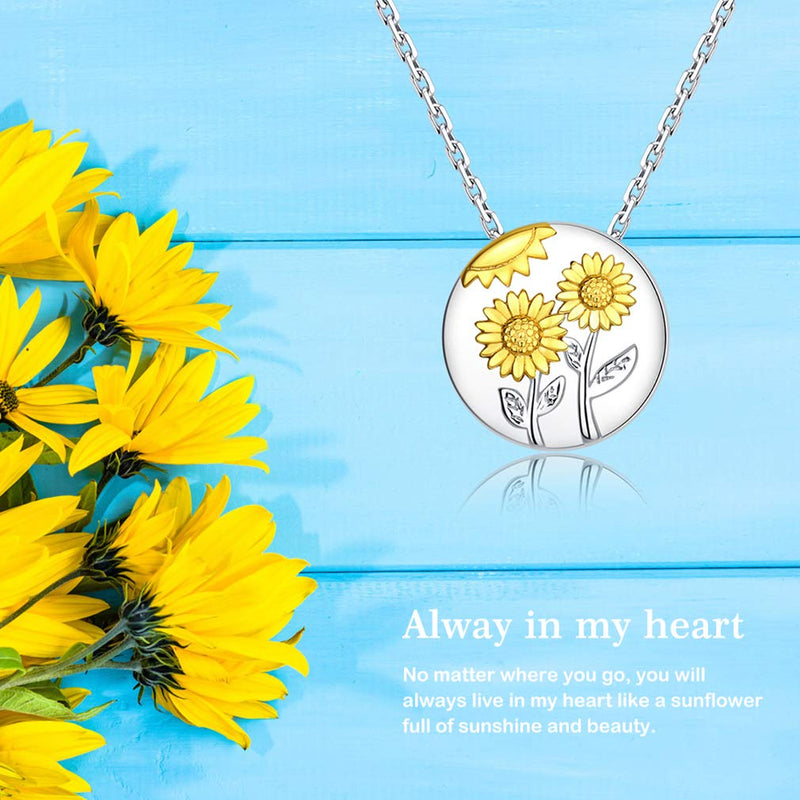 [Australia] - Bolelis 925-Sterling-Silver Sunflower Urn-Pendant-Necklace - Necklace Memorial Ashes,Forever in My Heart Pendant Jewelry for Women,Funnel Filler Kit(Chain 18"+2") Round Sunflower urn necklace 