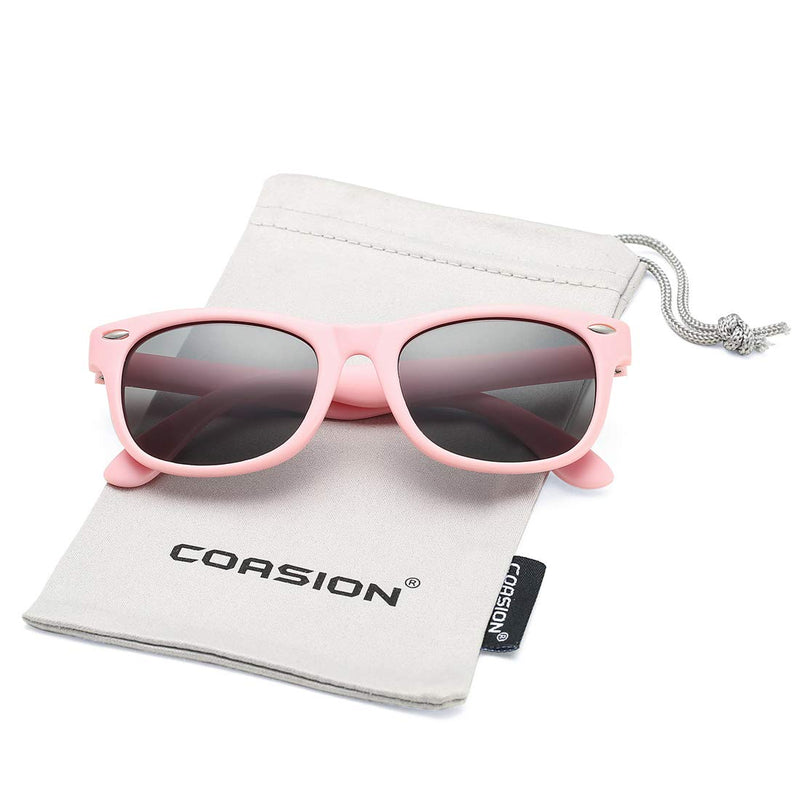 [Australia] - Kids Polarized Sunglasses TPEE Rubber Flexible Shades for Girls Boys Age 3-9 Pink Frame/Grey Lens 45 Millimeters 