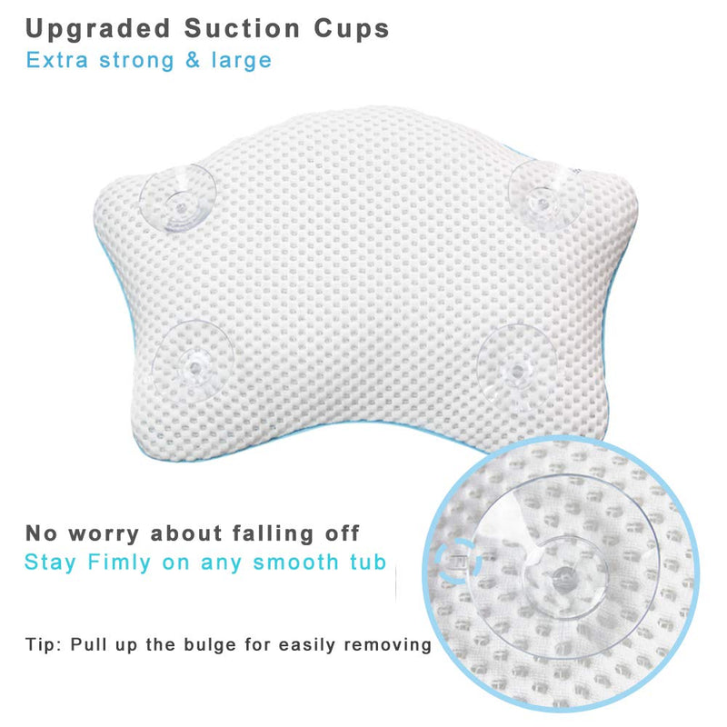[Australia] - Non Slip Bath Pillow, Luxury Spa Bathtub Head & Neck Rest Support, Permeable Quick Drying Air Mesh Tub Pillow with 4 Large Suction Cups, Whirlpool, Jacuzzi & Standard Tubs, Soft and Relaxing Cloud Bath Pillow 