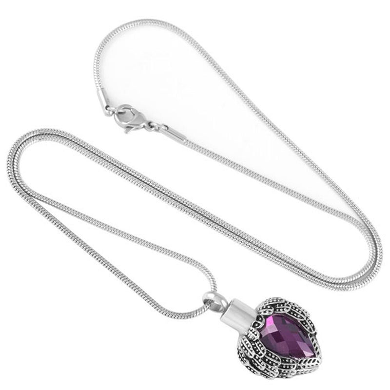 [Australia] - Glass Angel Wings Heart Cremation Urn Necklace Memorial Jewelry for Ashes Urn Locket Pendant - Always in My Heart Purple 