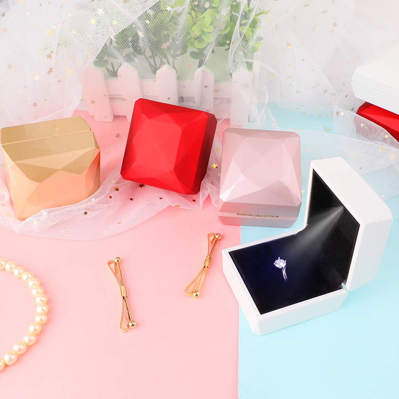 [Australia] - iSuperb Ring Box Proposal Engagement Square Ring Boxes with LED Light Case Jewelry Gift Box for Proposal Wedding Valentine's Day Anniversary Christmas (Golden) Golden 