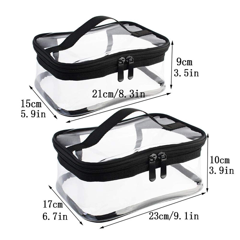 [Australia] - Wobe 2 Pack Portable Clear Makeup Bag Zipper Waterproof Cosmetics Bag Transparent Travel Storage Carry Pouch PVC Zippered Toiletry Bag Organizers With Handle for Vacation Travel, Bathroom 