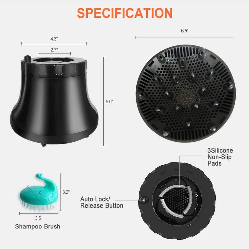 [Australia] - Universal Hair Diffuser, Hair Dryer Diffuser Attachment for Curly and Natural Wavy Hair, Professional Blow Dryer Diffuser, Adjustable from 1.4 Inch to 2.6 Inch Black 