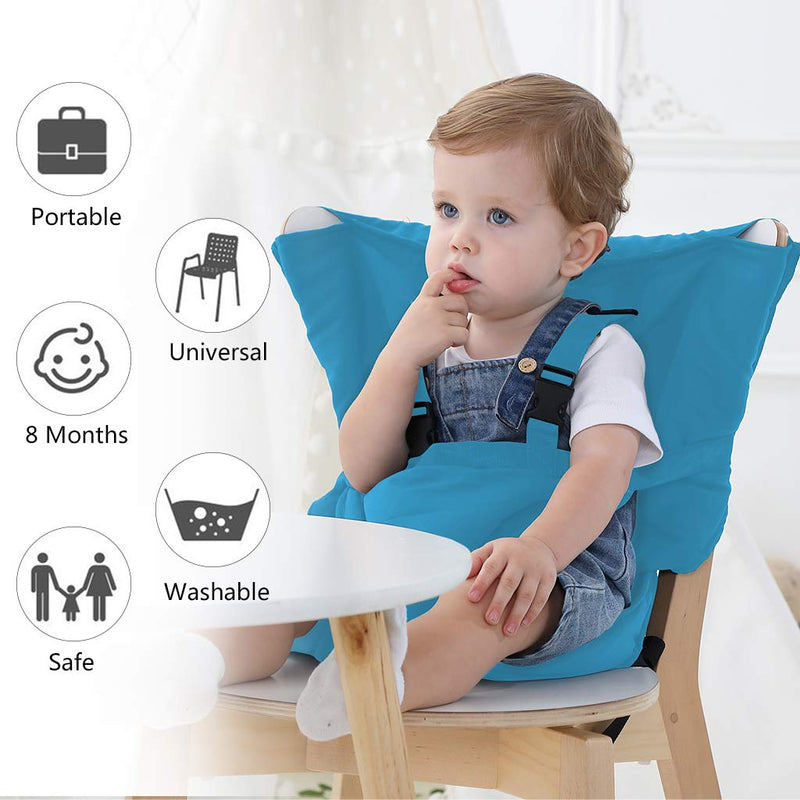 [Australia] - Vine Easy Seat Portable Travel High Chair | Adjustable, Safety, Washable | Toddler High Chair Seat Cover | Convenient Cloth Travel High Chair Fits in Your Handbag | Grey (Blue) Blue 