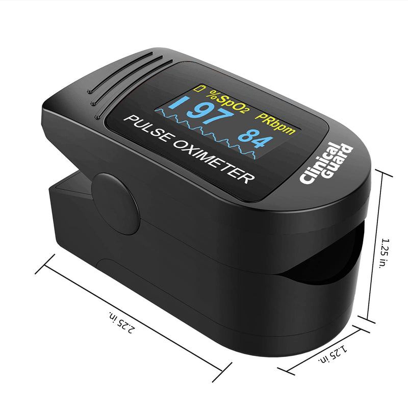 [Australia] - Clinical Guard 500S Deluxe Fingertip Pulse Oximeter Blood Oxygen Saturation Monitor with Heart Rate Tracker, OLED Display, Silicon Cover & Case, Midnight Black 