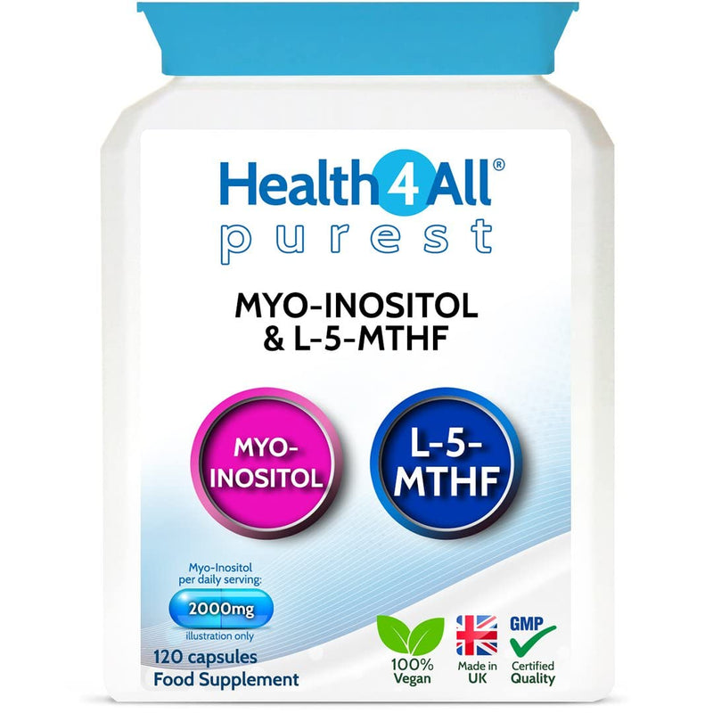 [Australia] - Health4All Myo-Inositol with L-5-MTHF Methylfolate 120 Capsules (V) (not Tablets) aids PCOS, hormonal Balance, Conception. Purest with no additives supplement 120 Count (Pack of 1) 