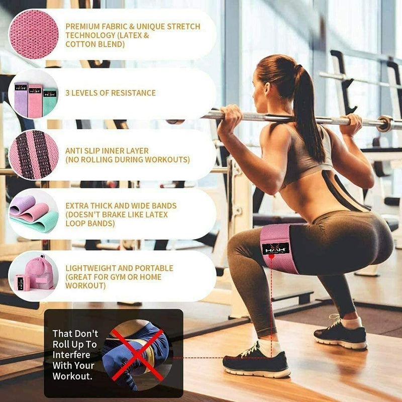 [Australia] - HMH Sports Resistance Bands, Fabric Exercise Bands 3 Resistance Level Workout Booty Bands For Hips & Glutes, Home Fitness, Yoga, Pilates Resistance Bands 